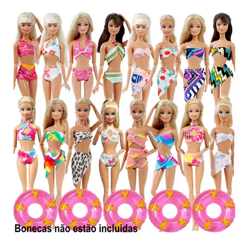 Biquíni P/ Boneca Barbie Maiô Roupa Banho + Boia Sapatos 06p