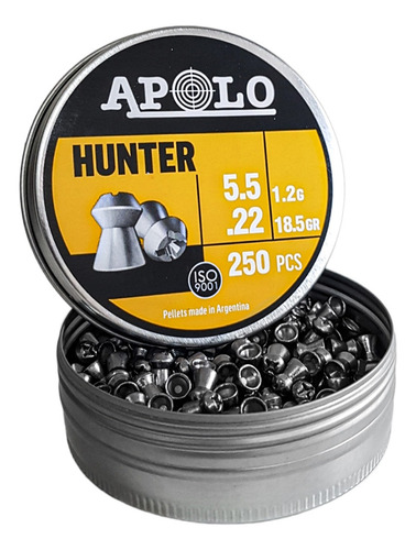 Imagen 3 de 10 de Balines Apolo Hunter Punta Hueca X 250 5.5 Mm 18,5 Gr