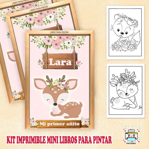 Kit Imprimible Mini Librito Pintar  Animalitos Del Bosque Ne