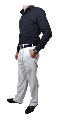 Pantalón Vestir Blanco Corte Clásico Calidad Premium Grande
