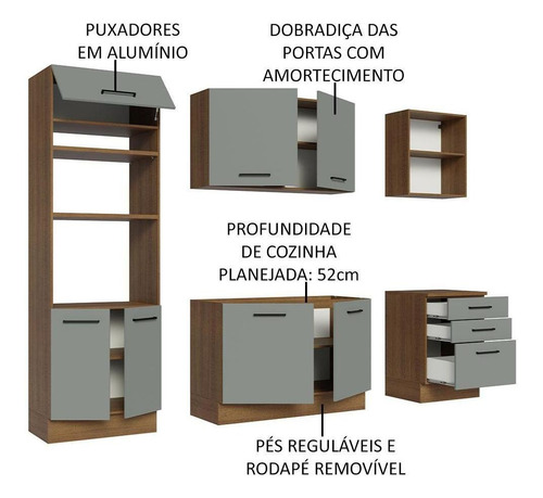Armário Cozinha Completa 250cm Rustic/cinza Agata Madesa 01