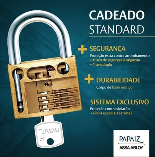Kit 5 Cadeado Papaiz Cr 20 Mm Latão Maciço C/ 2 Chaves Cor Dourado