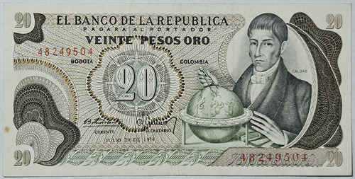 Billete 20 Pesos 20/jul/1974 Colombia Vf-xf