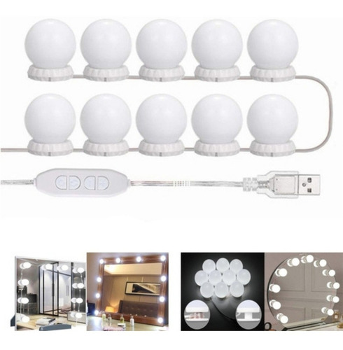 Luz De Espelhos Penteadeira  Camarim Maquiagem 10 Leds Cor Branco