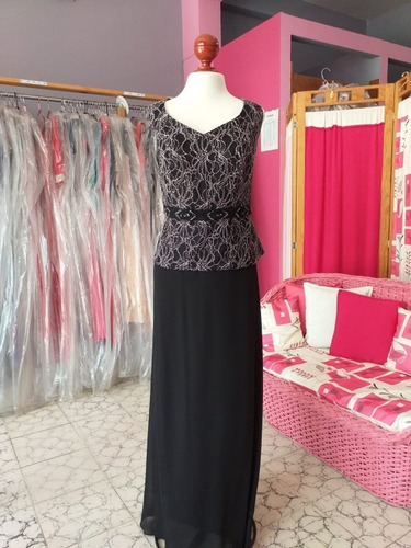 Elegante Vestido Negro Y Plata Para Acote Corazón. Talla 40.