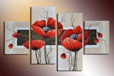 Cuadros Modernos Pintados En Tela Tripticos Flores Relieve | Envío gratis