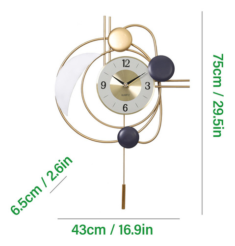 Z Relógio De Parede Decorativo Moderno Com Pêndulo Dourado