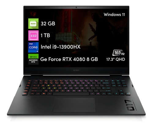 Notebook Hp Omen 17 I9 13va 32gb 1tbssd Rtx4080 12gb 17.3 cor preto