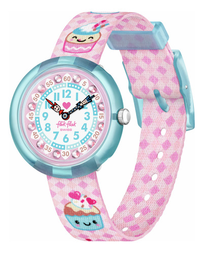 Reloj Flik Flak Bake It Up Zfbnp219 Correa Rosa Bisel Azul Fondo Azul