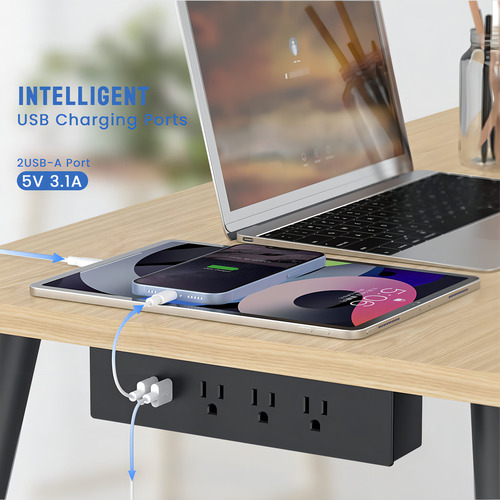 Haylink Toma De Corriente Para Escritorio Con Usb, Regleta De Alimentación Protector De Sobretensiones Con 3 Salidas De Ca, Cable De Alimentación De 1,8 M, Aprobación Ul (negro)