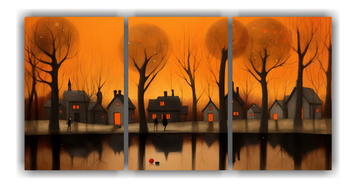 150x75cm Cuadros Decorativos: Casas En El Lago Bastidor Made