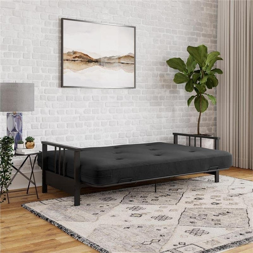 Futon Con Colchon De Microfibra Color Negro Marca Dhp