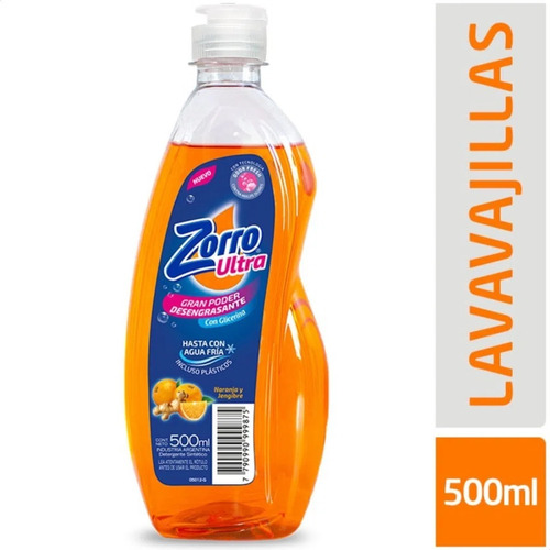 Imagen 1 de 5 de Detergente Zorro Ultra Naranja Y Jengibre Con Glicerina 