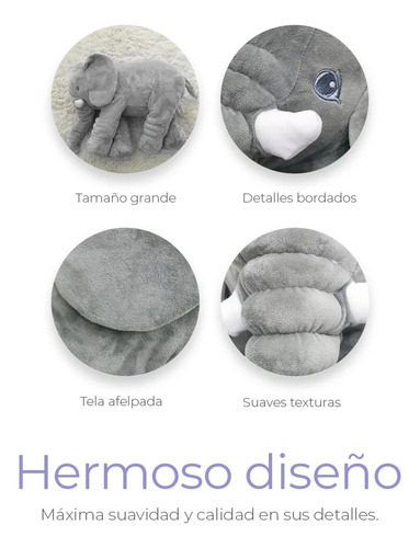 Almohada Elefante Gris Peluche Grande 60cm