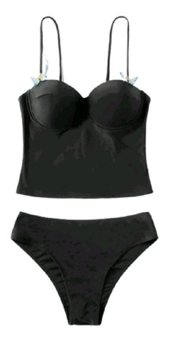 Traje Baño 2 Piezas Negro Push Up