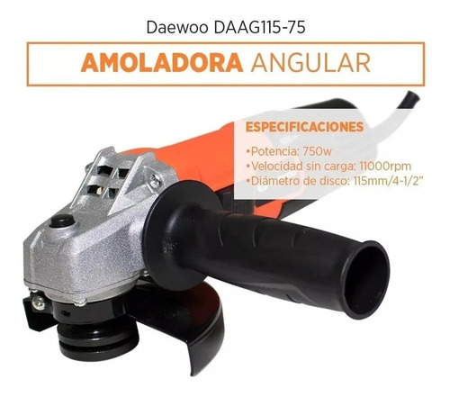Imagen 3 de 10 de Amoladora Angular 750w + Taladro Percutor 550w Combo Daewoo