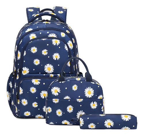 Mochila Infantil Con Estampado Margaritas Lonchera Y Estuche