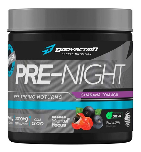 Pre Night 200g Pré Treino Noturno Sem Cafeína - Bodyaction Sabor Guaraná com Açaí