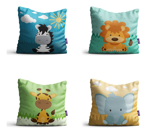 Capas De Almofadas Animais Safari Para Quarto Infantil 35x35