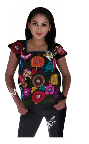 Blusa Bordado De  Flores Artesanal Mexicano.