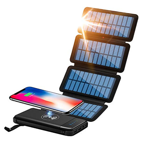 Banco De Energía Solar Qi Cargador Portátil 10 000mah...