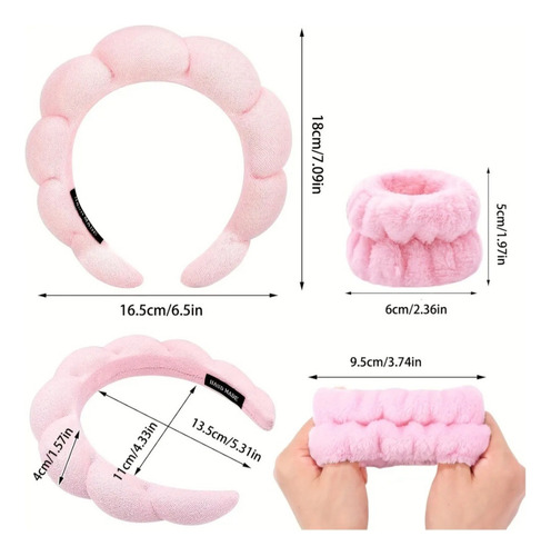 6pz Diadema Spa Skincare Con Muñequeras Maquillaje Cara Rosa
