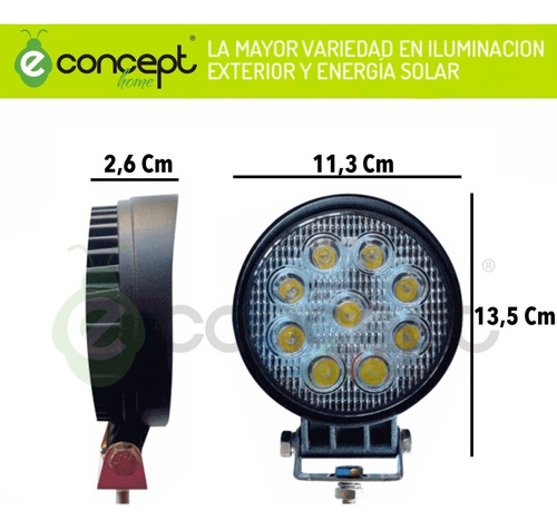 Pack X 10 Faros Reflector Led 27w Redondo 12v 24v Tractor