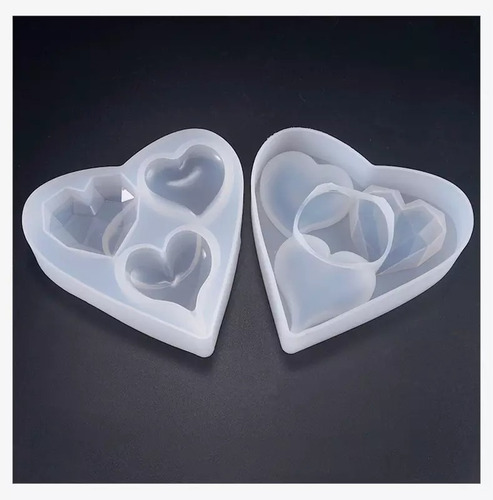 Imagen 7 de 9 de Molde Silicona Epoxi Pasta Resina Llavero 3 Corazones