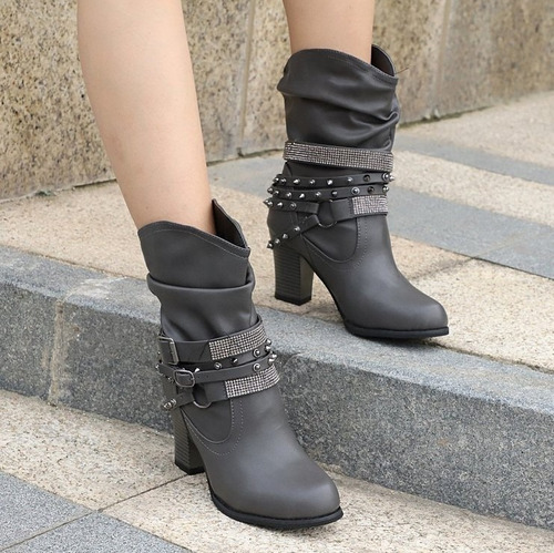 Punk Casual Tachonado Botas De Tacón Alto Para Las Damas