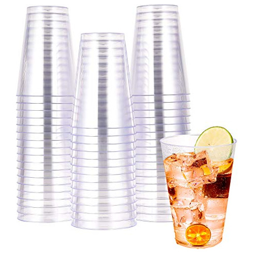 14 Oz Clear Plastic Cups, 50 Pack Heavyduty Party Glass...