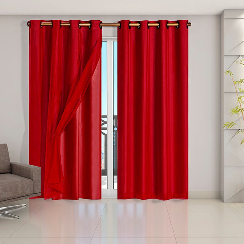 Cortina Blackout Blecaute C/ Voil 2,80 X 2,30 - Eddi Casa Cor Vermelho