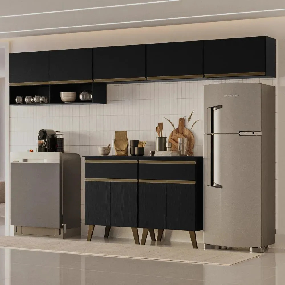 Armário De Cozinha Completa Atlanta Hub Carraro Preto Touch Preto Touch