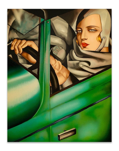 Cuadro Canvas Autorretrato En El Bugatti Verde 55x70 M Y C