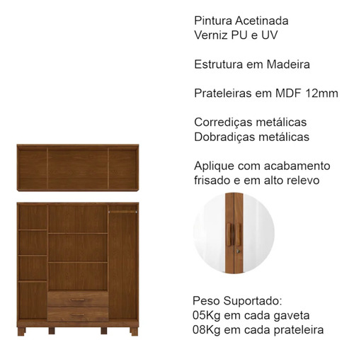 Guarda Roupa 8p 2g Espelho Com Aplique 150 Cm 1275 Castanho