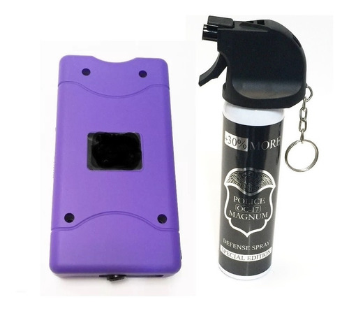 Stun Gun Taser Paralizador Chicharra Morado + Pimienta