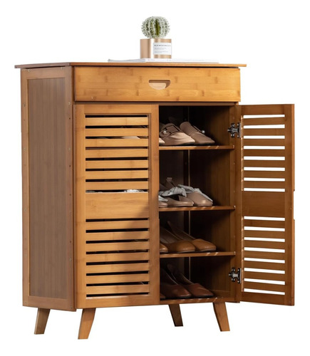 Mueble Recibidor De Bambu, 4 Estantes 1 Cajón 