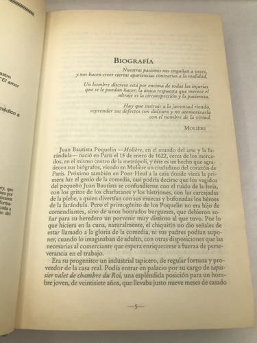 Molière, Obras Selectas; Tarfufo, El Enfermo Imaginario (Usado)