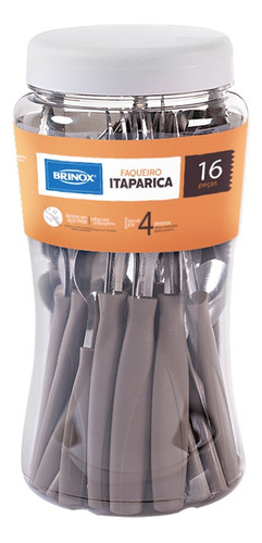 Set Cubiertos En Acero Inox. De 16 Pz Brinox Itaparica Gris