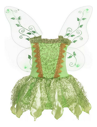 Fantasia Vestido Tinker Bell Sininho Fada Verde Infantil Asa