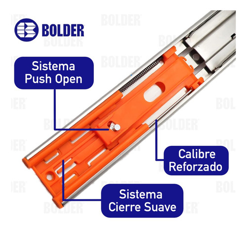 Corredera Extensión Dual Push Open Cierre Suave 50cm 2pz