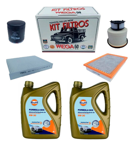 Kit 4 Filtros Toyota Hilux + Aceite Gulf 5w30 Motor 2.4 2.8