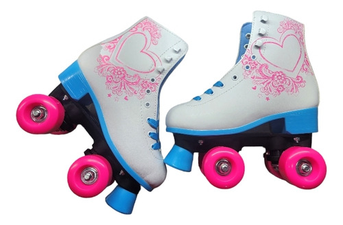 Patines 4 Ruedas  Corazón Blanco Con Rosa # 4 