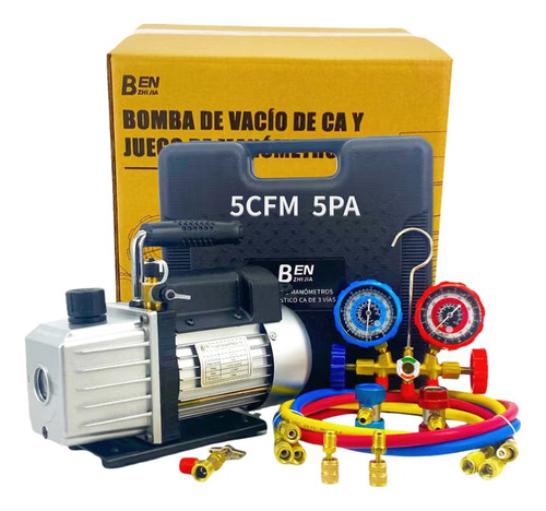 5cfm 1/3hp Bomba De Vacío + Manómetro R134a/r22/r410a/r404a