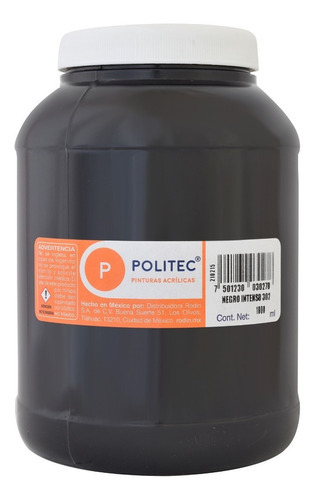 Pintura Acrílica Politec Bote 1000 Ml Colores Color Negro Intenso No. 302