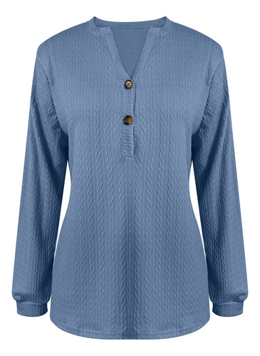 Camiseta Casual De Manga Comprida Yu Fashion Button Com Deco