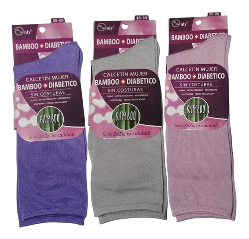 Imagen 1 de 1 de 3 Pares Calcetin Mujer Bambu Sin Costura 35 Al 39 (claros)