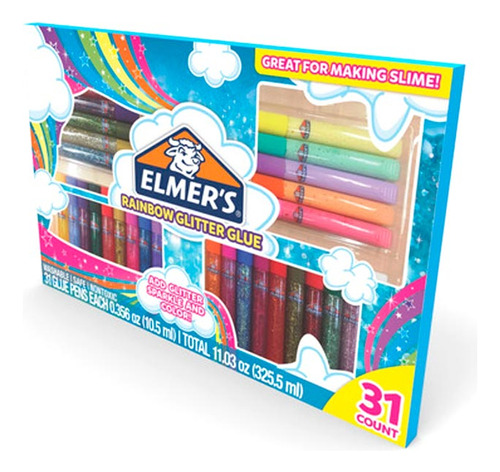 Kit Elmers Rainbow Para Slime Set Adhesivos Glitter X31 Col