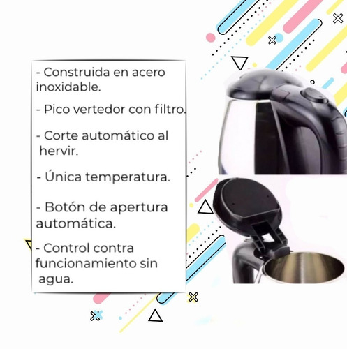 Imagen 3 de 5 de Pava Electrica Jarra Acero Inoxidable Mate Cafe 2 Litros