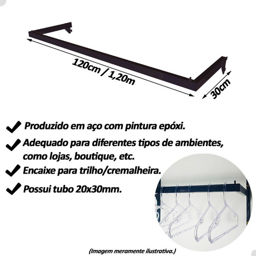 Arara Cremalheira Expositor 120cm 1,2m Tubo 20x30mm Kit 4 Un