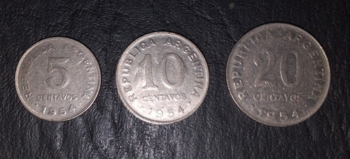 Lote 3 Monedas Argentina 5, 10 Y 20 Centavos - 1954